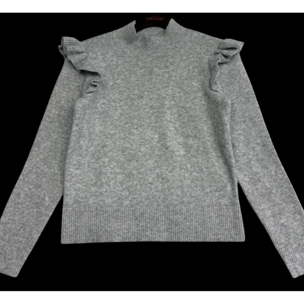 LOFT Womens Gray Ruffle Shoulder Mock Neck Wool Blend Sweater XS
#451
